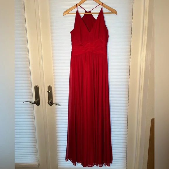 spaghetti strap mesh cross waist bridesmaid dress Cross Back Chiffon Spaghetti Straps Floor Length Bridesmaid Dress main image 1